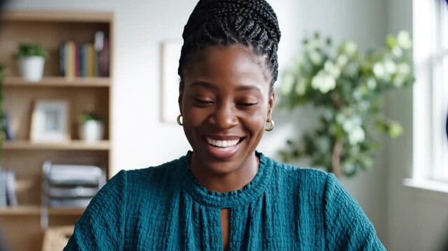 A serious young Black woman with braided hair and hoop earrings makes direct eye contact with the camera. Her expressive face suggests concern, deep thought, or active listening. Captured in a modern 