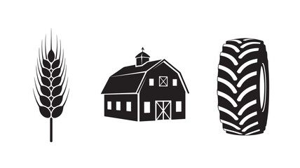 Agricultural icons in simple flat design with bold black lines on white background for infographics