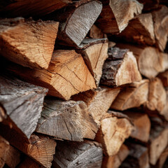 Stack or pile of chopped firewood logs, wood for winter
