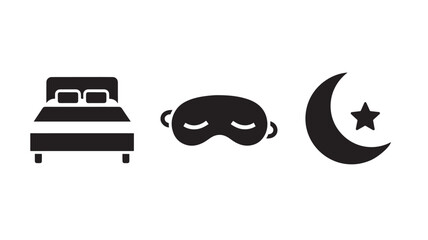 Sleeping Symbols in Minimalist Style with Dark Silhouette and White Background for Relaxation Icon Set