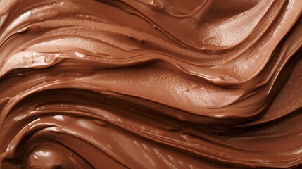 A smooth, creamy brown texture with flowing, swirled patterns resembling melted chocolate or cosmetic cream. Rich warm cocoa tones with subtle highlights and soft shadows create a glossy, velvety surf
