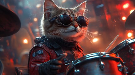 Cat drummer performing on stage
