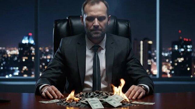Man In Suit Burns Cash