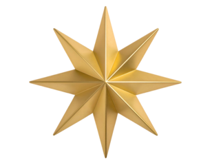 Golden eight-pointed starburst with sharp, reflective facets