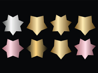 Eight metallic six-point star icons in silver, gold and pink, arranged in a two-by-four grid on a black background