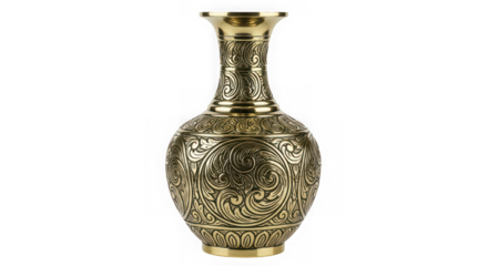 Ornate Engraved Metal Decorative Vase Isolated on Transparent Background