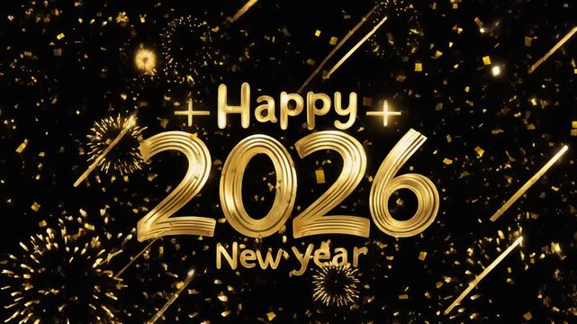 Happy New Year golden vector text animation with shimmering strokes elegant celebratory motion festive background
