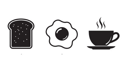 Breakfast icons set in simple flat design with black color on white background for web and mobile app