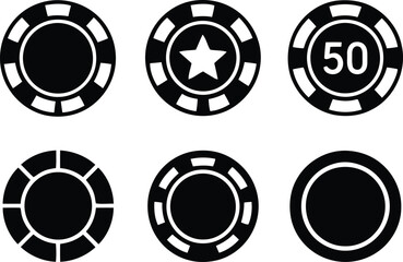 Collection of Various Poker Chip Design Silhouette Vector Isolated on Transparent Background Casino Gamble Element Gambling Symbol Round Piece Token Game Badge Medal