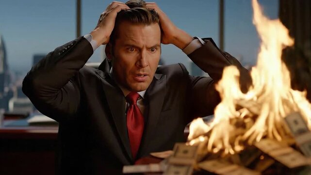 Man In Suit Burns Cash