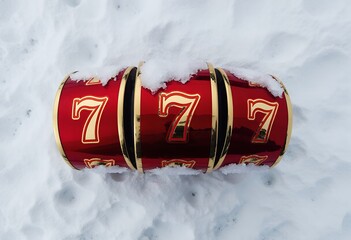 3d gold slot machine with red 777 in casino vibes on the snow