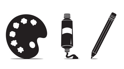 Artists Tools Silhouette in Simple Monochrome on White Background for Creative Design