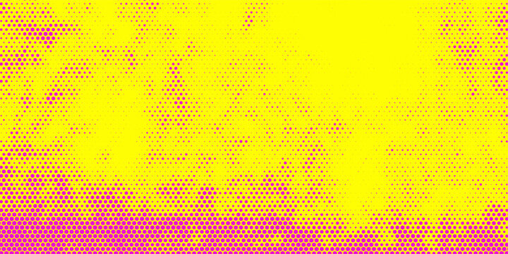 A bold and vibrant abstract background featuring a classic halftone dot pattern in bright yellow and magenta pink. The smooth gradient and dense dotted texture