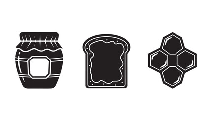 Honey Jar with Honeycomb and Toast in Simple Line Art Style on Black and White Color in Flat Design for Food Blogging