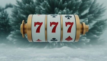 3d gold slot machine with red 777 in casino vibes on the snow