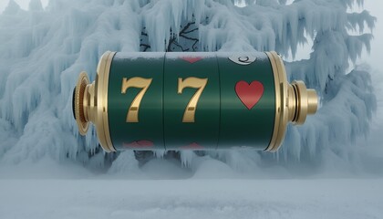 3d gold slot machine with red 777 in casino vibes on the snow