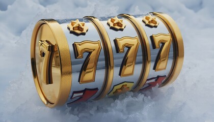 3d gold slot machine with red 777 in casino vibes on the snow