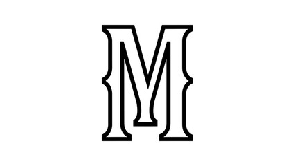 Bold black letter m with decorative serifs on white background