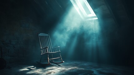 Antique rocking chair in dusty attic room