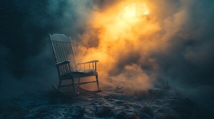 Antique rocking chair in foggy light