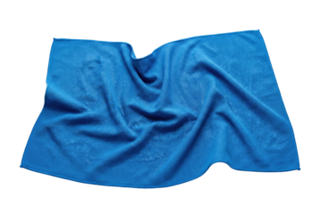 Blue microfiber sports towel. Crumpled gym cleaning cloth.