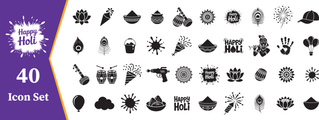 Happy Holi Festival Icon Set