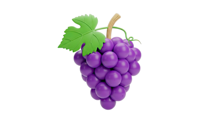 3D Render of a Bunch of Purple Grapes with Leaf