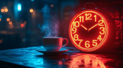 Coffee cup neon clock still life
