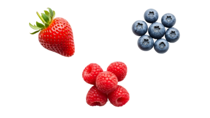 Fresh strawberries raspberries and blueberries on a black background