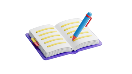 3D Render of an Open Book with a Pen