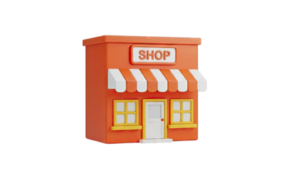 3D Rendered Orange Shop Building with "SHOP" Sign