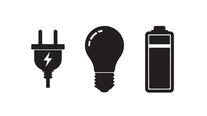 Electricity Symbols in Simple Flat Design with Monochromatic Color Scheme on White Background for Energy Icons