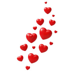 Floating red hearts isolated on transparent background
