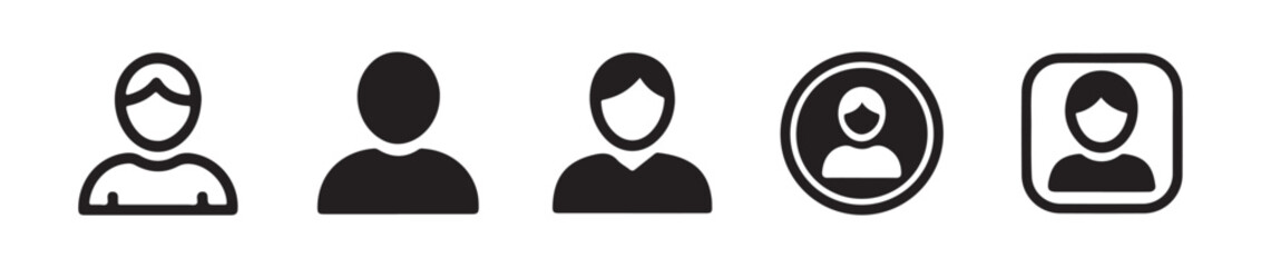 Compilation of diverse user profile avatar icons in various styles, shapes, and fills for digital representation