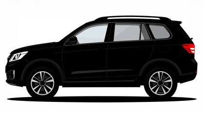 Obraz premium Black SUV side view vector silhouette, isolated on a transparent background for graphic design, automotive concepts, transport, and travel.