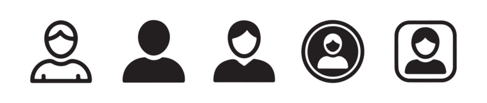 Compilation of diverse user profile avatar icons in various styles, shapes, and fills for digital representation