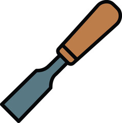 Flat Vector Illustration of Woodworking Chisel Tool with Brown Handle and Blue Blade