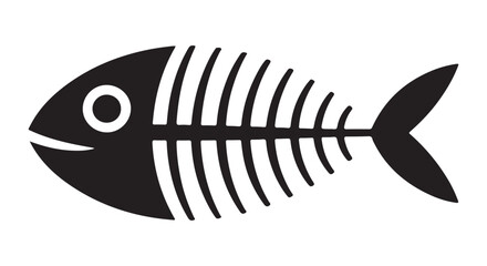 Simple black fish skeleton icon with round white eye and bold outline representing seafood remains vector © Stock