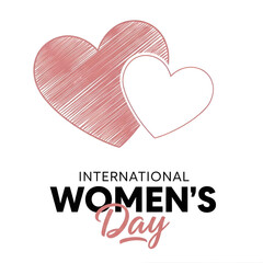 International Womens Day Illustration with Hand Drawn Hearts on White Background