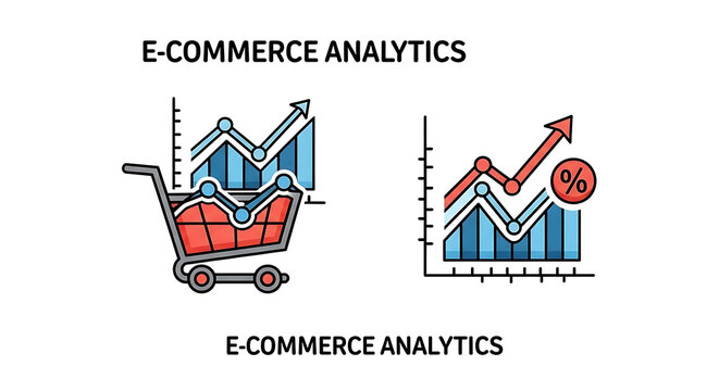 An infographic illustration showing e-commerce analytics with graphs and a shopping cart - Powered by Adobe
