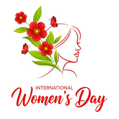 Woman with Red Flowers International Womens Day Illustration on a white Background