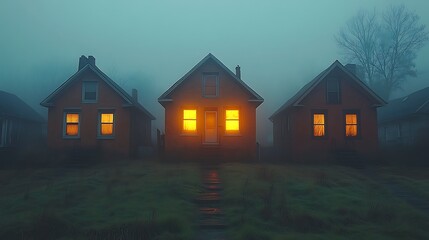 Foggy night on residential street