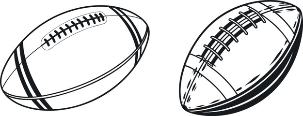 Fototapeta premium Rugby Ball and American Football Ball Line Art Vector Illustration