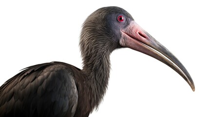 Obraz premium High-Resolution Close-Up Profile of a Long-Billed Ibis Displaying Dark Plumage and Pale Pink Bill