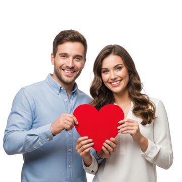Couple holding red heart isolated on transparent background