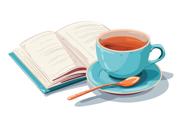 Cup of Tea and Open Book isolated illustration