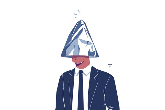 man in business suit in tin foil hat isolated illustration