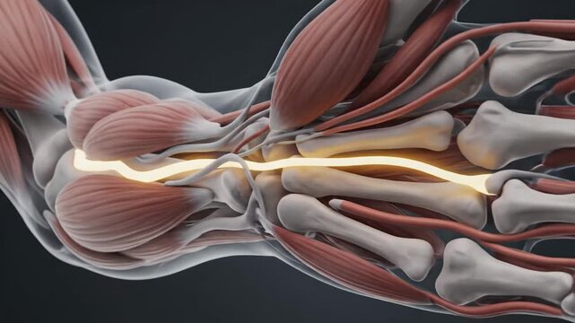 Anatomical Animation: Camera Travels Along Flexor Carpi Radialis Tendon