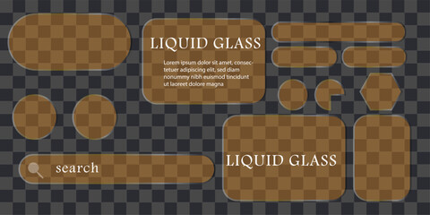Liquid glass smartphone icon interface isolated for dark theme. White ui light frame square and circle banner with glow stroke. smartphone and web app, vector illustration.