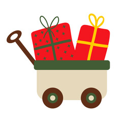 Wagon carrying wrapped gifts for christmas holiday delivery